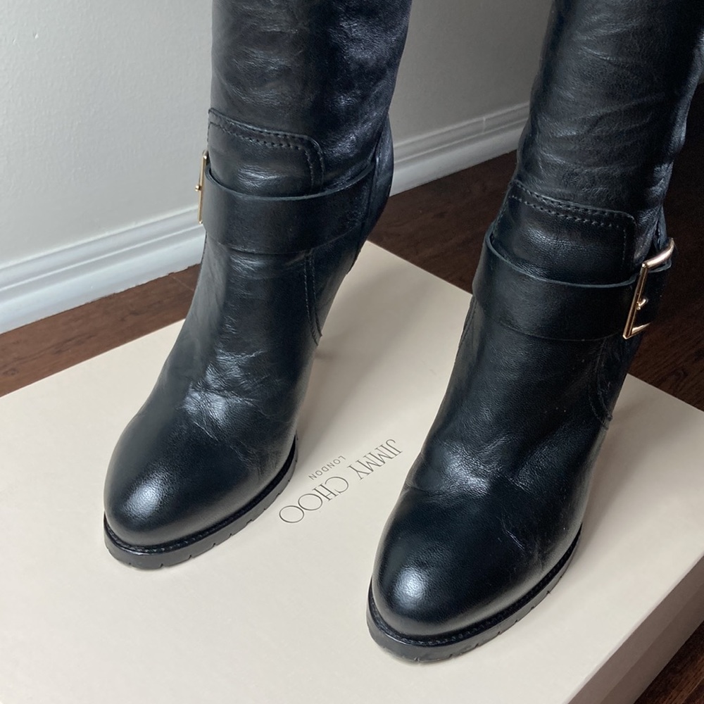 Jimmy Choo biker leather unlined heeled boots - Picture 4 of 15